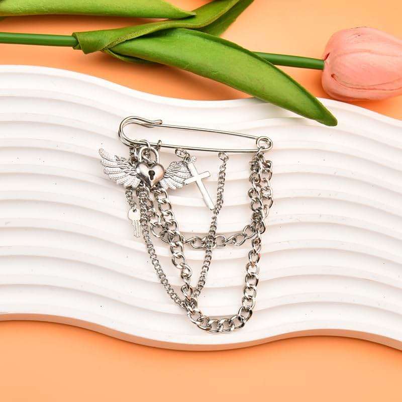 Safety Pin Brooch with Hanging Chains Charms Decorative Punk Goth Collar Brooches Pin for Sweater Dress Skirt Tie Pins Emo Pins - Image 3