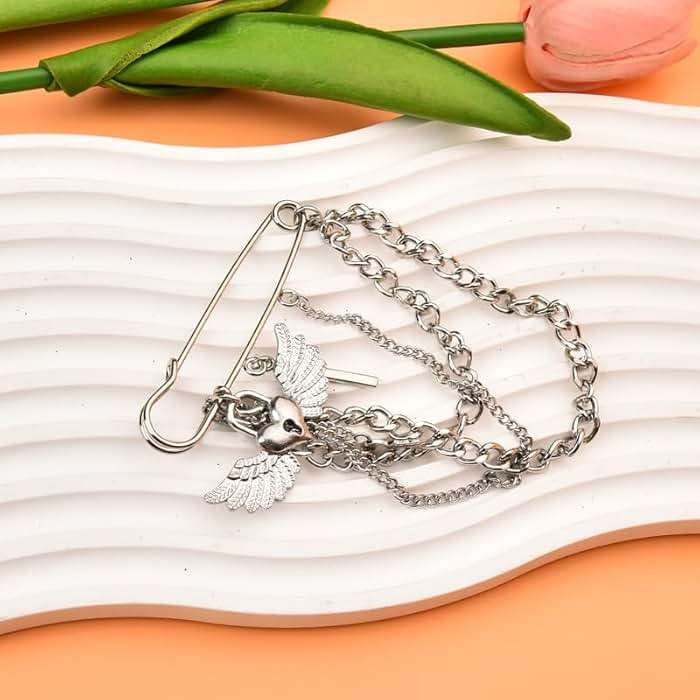 Safety Pin Brooch with Hanging Chains Charms Decorative Punk Goth Collar Brooches Pin for Sweater Dress Skirt Tie Pins Emo Pins - Image 4