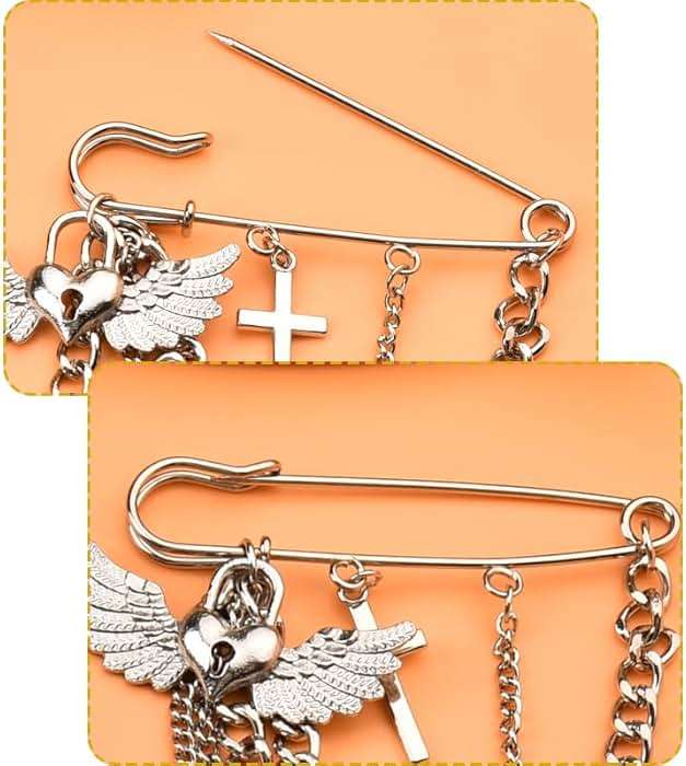 Safety Pin Brooch with Hanging Chains Charms Decorative Punk Goth Collar Brooches Pin for Sweater Dress Skirt Tie Pins Emo Pins - Image 5