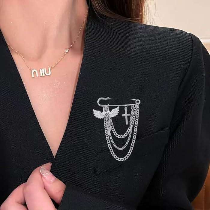Safety Pin Brooch with Hanging Chains Charms Decorative Punk Goth Collar Brooches Pin for Sweater Dress Skirt Tie Pins Emo Pins - Image 6