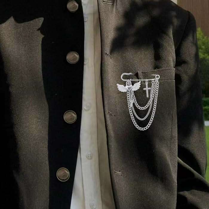 Safety Pin Brooch with Hanging Chains Charms Decorative Punk Goth Collar Brooches Pin for Sweater Dress Skirt Tie Pins Emo Pins - Image 7
