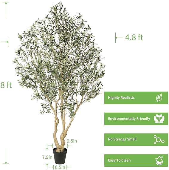 Realead Artificial Olive Tree 8ft - Large Faux Olive Tree with Realistic Leaves and Olives - Full and Grand Design Fake Olive Tree with Sturdy Base for Indoor Office Decor - Image 3