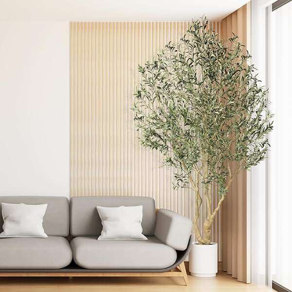 Realead Artificial Olive Tree 8ft - Large Faux Olive Tree with Realistic Leaves and Olives - Full and Grand Design Fake Olive Tree with Sturdy Base for Indoor Office Decor - Image 6