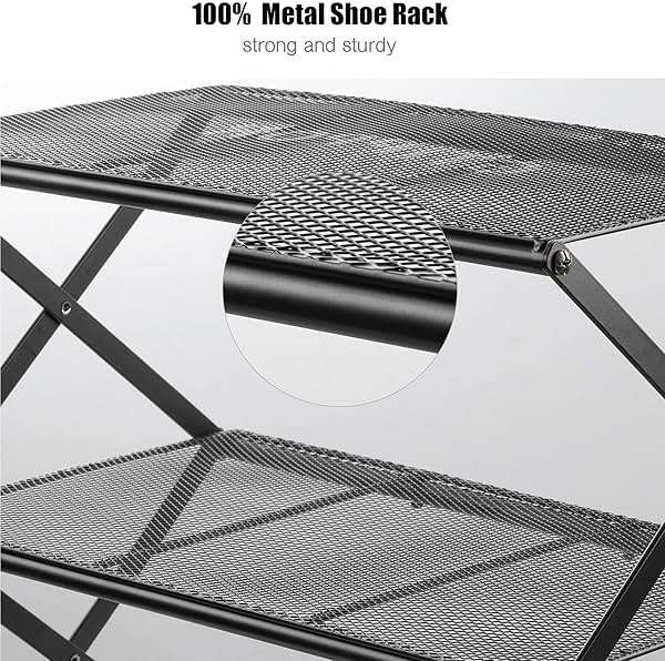 GTIPPOR Shoe Rack for Entryway 4 Tier Foldable Shoe Rack Without Assembly Collapsible Metal Shoe Organizer Folding Shoe Storage Rack for Door, Living Room, Black - Image 3
