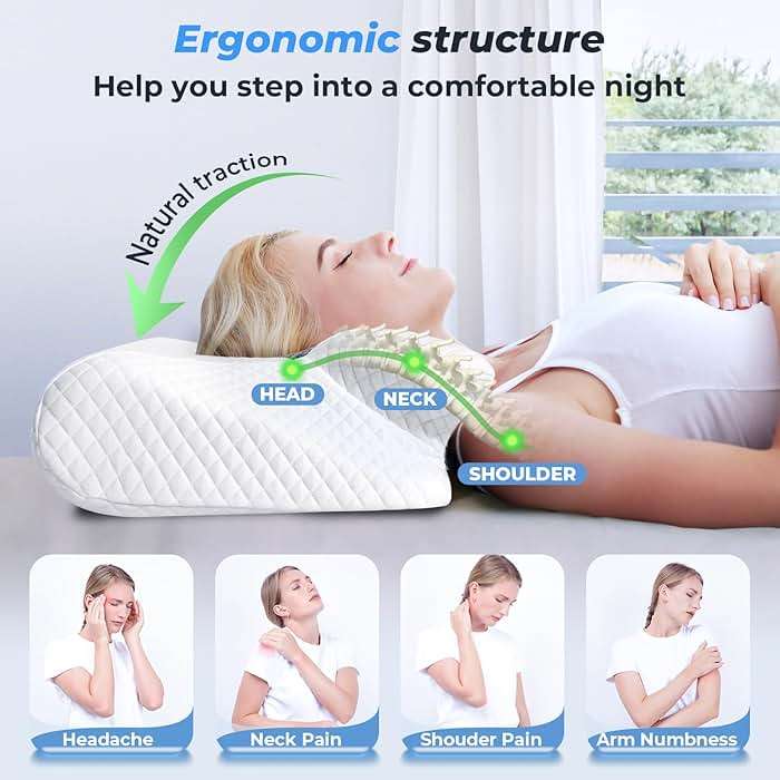SAHEYER Cervical Neck Pillow, Ergonomic Memory Foam Pillow for Neck Pain Relief and Snoring, 2 in 1 Orthopedic Pillow for Side Sleeper, Back and Stomach Sleeper, Grey - Image 3