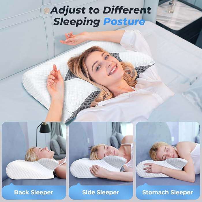 SAHEYER Cervical Neck Pillow, Ergonomic Memory Foam Pillow for Neck Pain Relief and Snoring, 2 in 1 Orthopedic Pillow for Side Sleeper, Back and Stomach Sleeper, Grey - Image 4