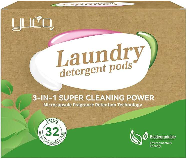 YUCO Pods Laundry Detergent Hypoallergenic, 3IN1 Super Cleaning Power, Microcapsule Fragrance Retention Technology (Forest Scent,1 Box of 32 Pod,Net 15g/pod,Net 480g) - Image 1