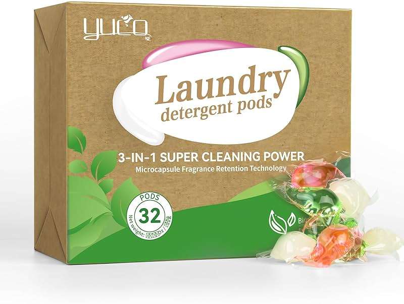 YUCO Pods Laundry Detergent Hypoallergenic, 3IN1 Super Cleaning Power, Microcapsule Fragrance Retention Technology (Forest Scent,1 Box of 32 Pod,Net 15g/pod,Net 480g) - Image 6