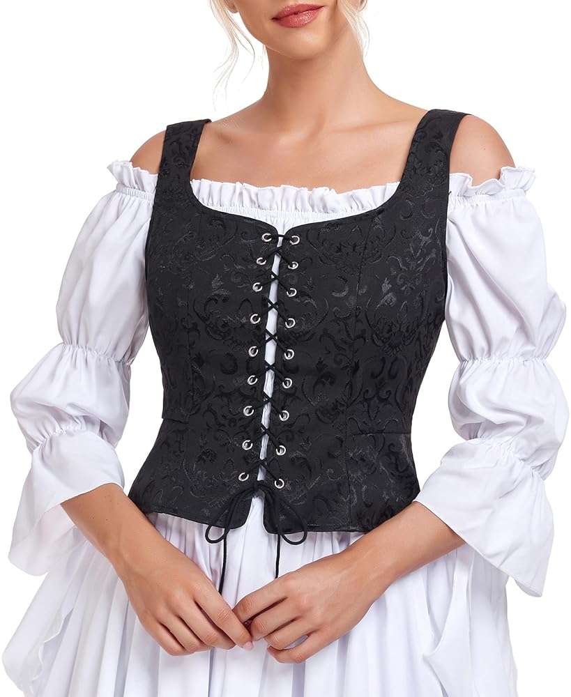 Zando Women Renaissance Corset Vest Pirate Costumes Viking Medieval Corset Top - Image 2