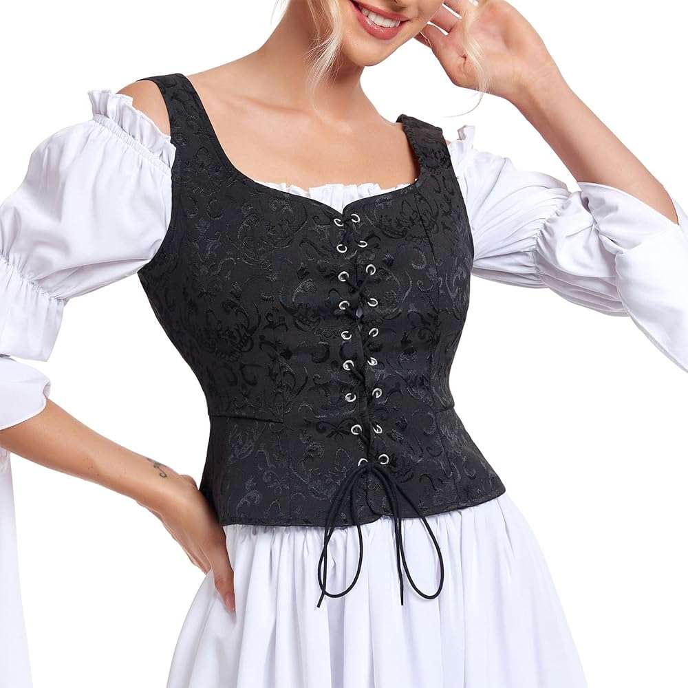 Zando Women Renaissance Corset Vest Pirate Costumes Viking Medieval Corset Top - Image 3