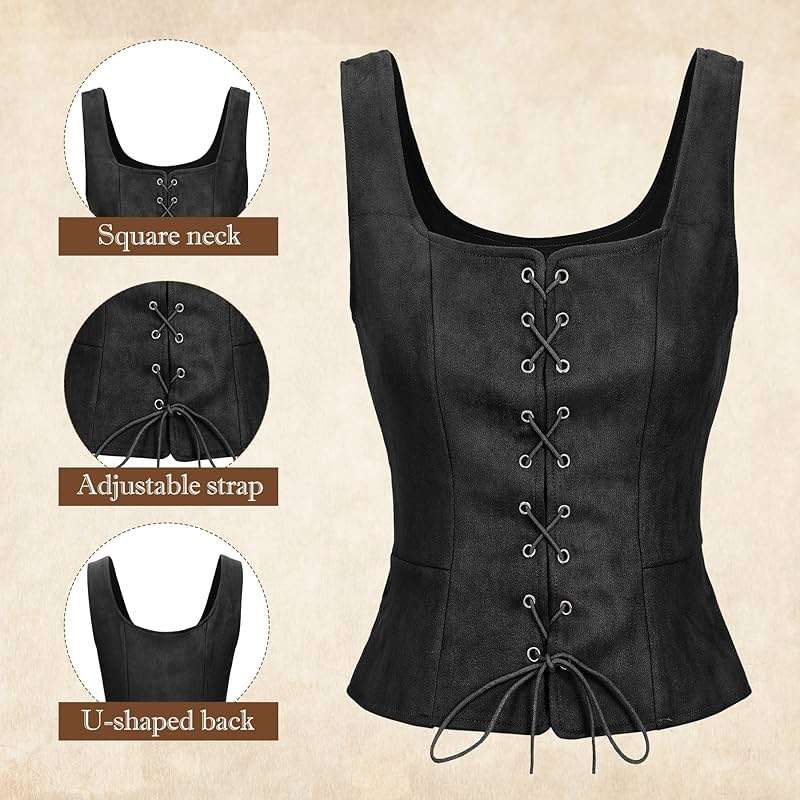 Zando Women Renaissance Corset Vest Pirate Costumes Viking Medieval Corset Top - Image 6
