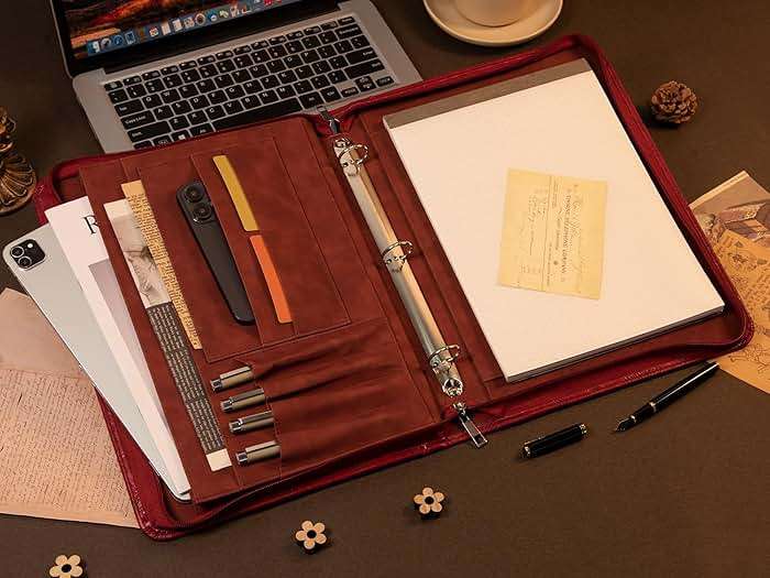 AZXCG Embossed Padfolio for Women,Zippered Padfolio with 3 Ring Binder,Business Portfolio Organizer for Women with A4 Writing Pad Holder, Leather Portfolio for Meeting,Gift for Valentine's Day - Image 2