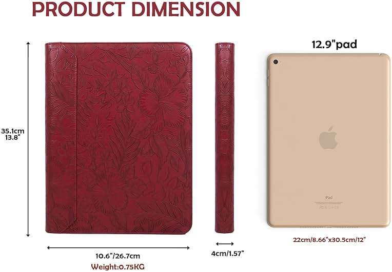AZXCG Embossed Padfolio for Women,Zippered Padfolio with 3 Ring Binder,Business Portfolio Organizer for Women with A4 Writing Pad Holder, Leather Portfolio for Meeting,Gift for Valentine's Day - Image 3