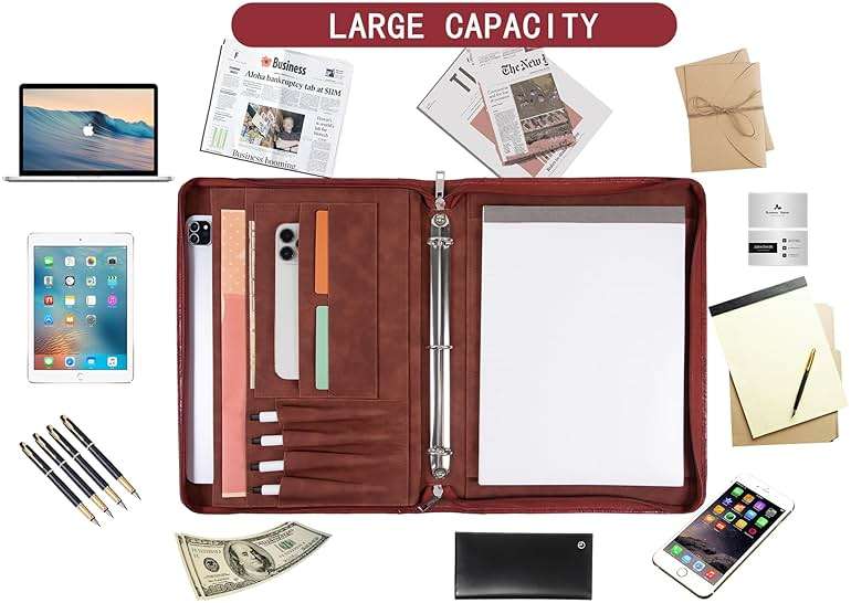 AZXCG Embossed Padfolio for Women,Zippered Padfolio with 3 Ring Binder,Business Portfolio Organizer for Women with A4 Writing Pad Holder, Leather Portfolio for Meeting,Gift for Valentine's Day - Image 6