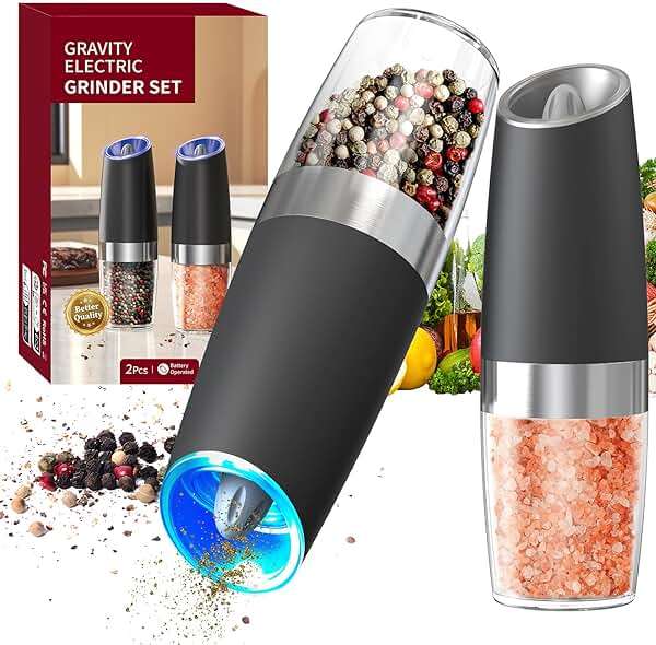 CIRCLE JOY Gravity Electric Salt and Pepper Grinder Set Automatic Salt and Pepper Grinder Set with LED Light, Battery Operated, Adjustable Coarseness, Large Capacity, for Home Kitchen BBQ, Black - Image 1