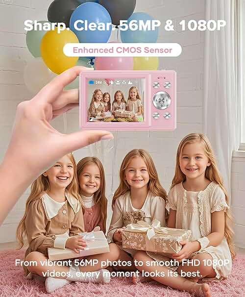 Digital Camera 56MP 1080P Point & Shoot Camera 32GB SD, 2 Batteries Lanyard | Type-C Cable, Camera Bag Included, 20 Photo Filters, Burst Mode, Girls & Kids Aged 3+， Ideal for Teens, 1-Year Support - Image 2