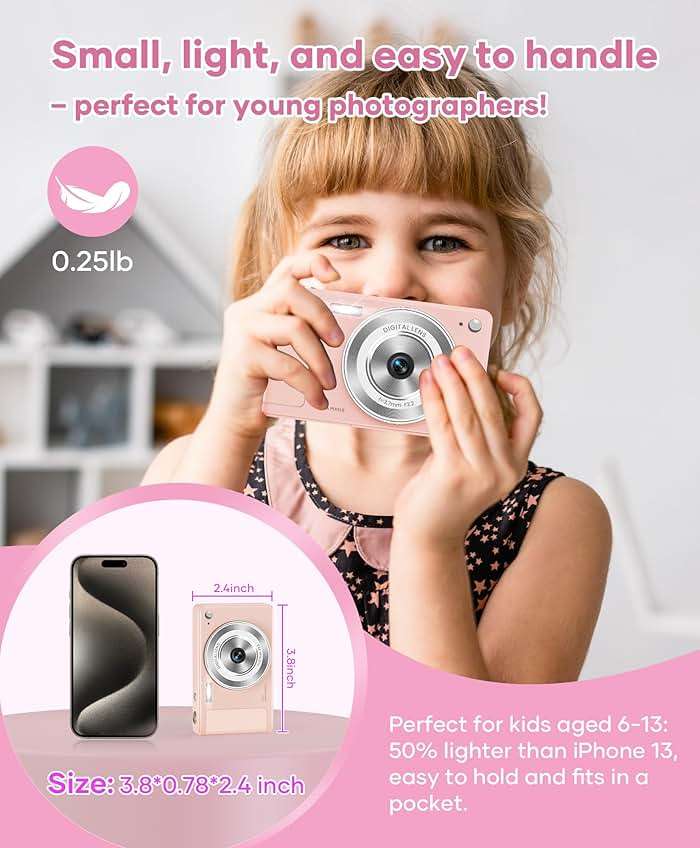 Digital Camera 56MP 1080P Point & Shoot Camera 32GB SD, 2 Batteries Lanyard | Type-C Cable, Camera Bag Included, 20 Photo Filters, Burst Mode, Girls & Kids Aged 3+， Ideal for Teens, 1-Year Support - Image 4