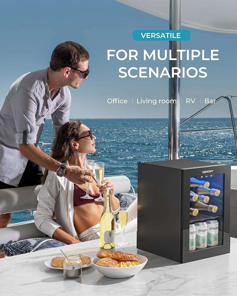 EUHOMY 18L Beverage Refrigerator Cooler, 24 Cans Mini Fridge with Quiet Compressor, Countertop Small Fridge with 40°F-61°F Digital Temperature Control, LED Lgiht for Home, Bar, Office - Image 7