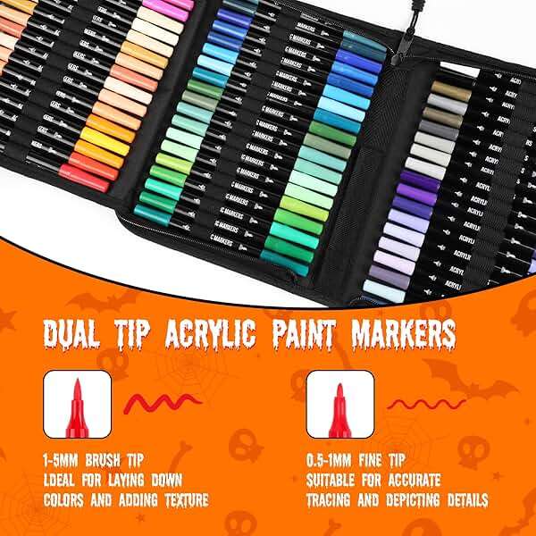 Pagather 72 Colors Acrylic Paint Markers, Dual Tip with Fine Tip and Brush Tip Pens for Stone, Wood, Calligraphy, Canvas, Ceramic, Metal, Glass, Rock Painting, DIY Crafts Art Supplies Kit - Image 3