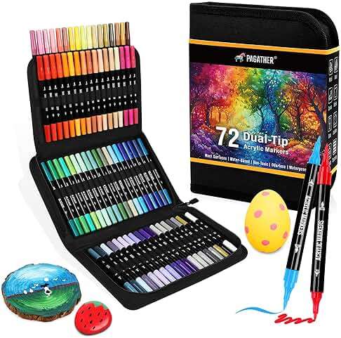 Pagather 72 Colors Acrylic Paint Markers, Dual Tip with Fine Tip and Brush Tip Pens for Stone, Wood, Calligraphy, Canvas, Ceramic, Metal, Glass, Rock Painting, DIY Crafts Art Supplies Kit - Image 8