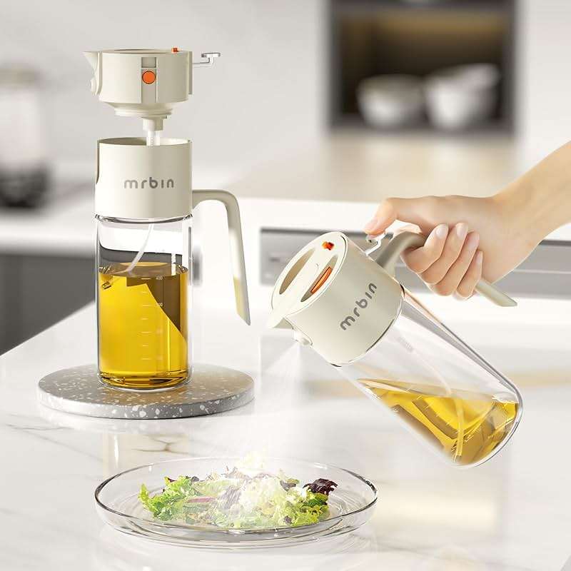 MRBIN 2 in 1 Olive Oil Dispenser Spray and Pour, 550ml / 18.5oz Food Grade Glass Avocado Mist Bottle, Vinegar refillable Dressing Container for Air Fryer, Salad, Frying, BBQ Nonstick Cooking - Image 2
