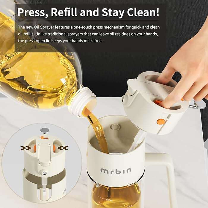 MRBIN 2 in 1 Olive Oil Dispenser Spray and Pour, 550ml / 18.5oz Food Grade Glass Avocado Mist Bottle, Vinegar refillable Dressing Container for Air Fryer, Salad, Frying, BBQ Nonstick Cooking - Image 4