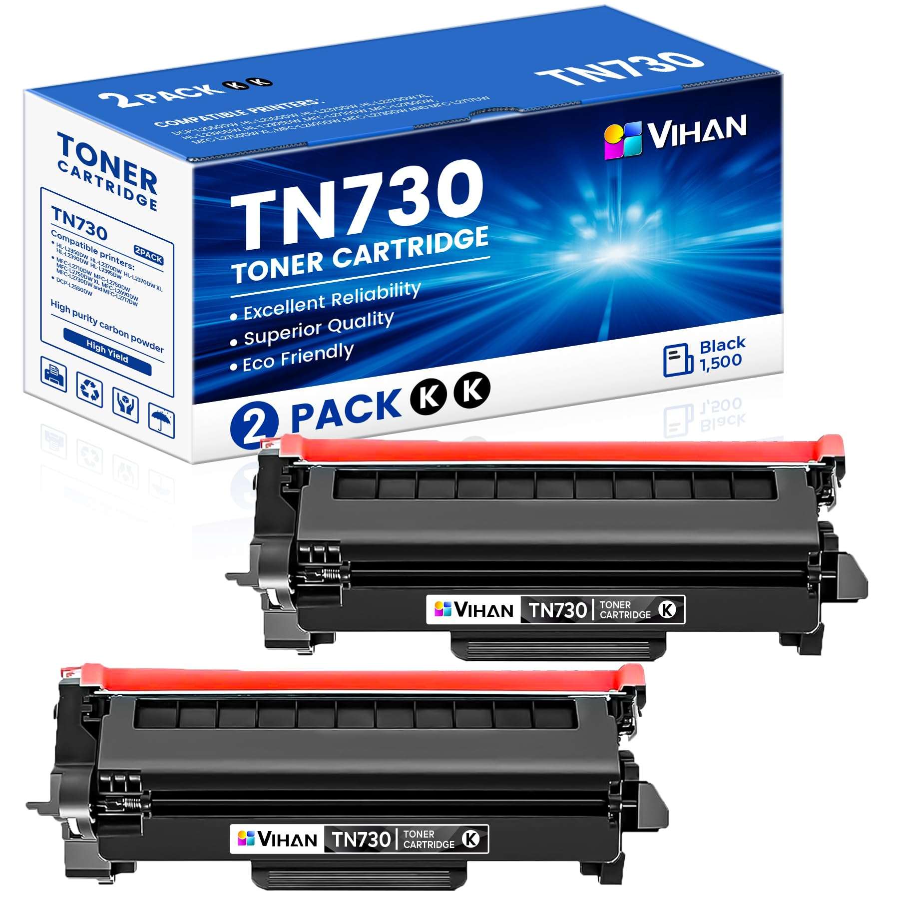 TN730 TN-730 Toner Cartridges Black Replacement for Brother TN730 TN-730 MFC-L2710DW HL-L2395DW HL-L2350DW DCP-L2550DW MFC-L2750DW Toner Printer (2 Pack) - Image 1