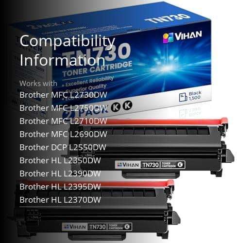 TN730 TN-730 Toner Cartridges Black Replacement for Brother TN730 TN-730 MFC-L2710DW HL-L2395DW HL-L2350DW DCP-L2550DW MFC-L2750DW Toner Printer (2 Pack) - Image 3