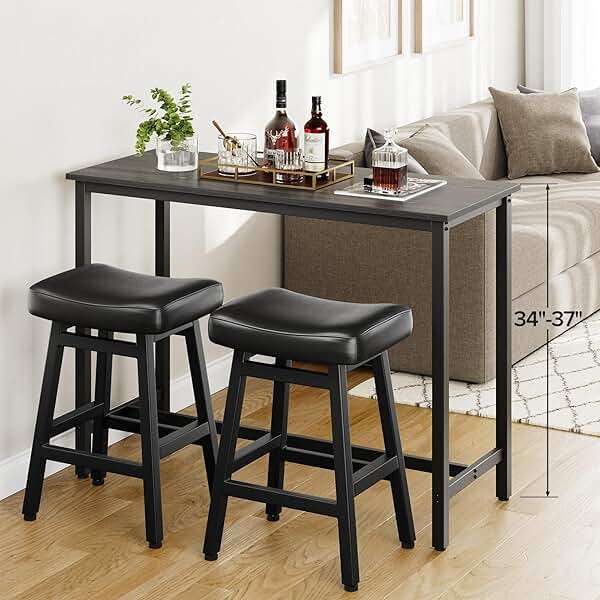 Raynesys Counter Height Bar Stools Set of 2, 24 Inch Barstools for Kitchen Counter, Kitchen Stools with Bonded Leather Saddle Seats & Heavy Duty Metal Legs, Easy Assembly, Gray/Black - Image 8