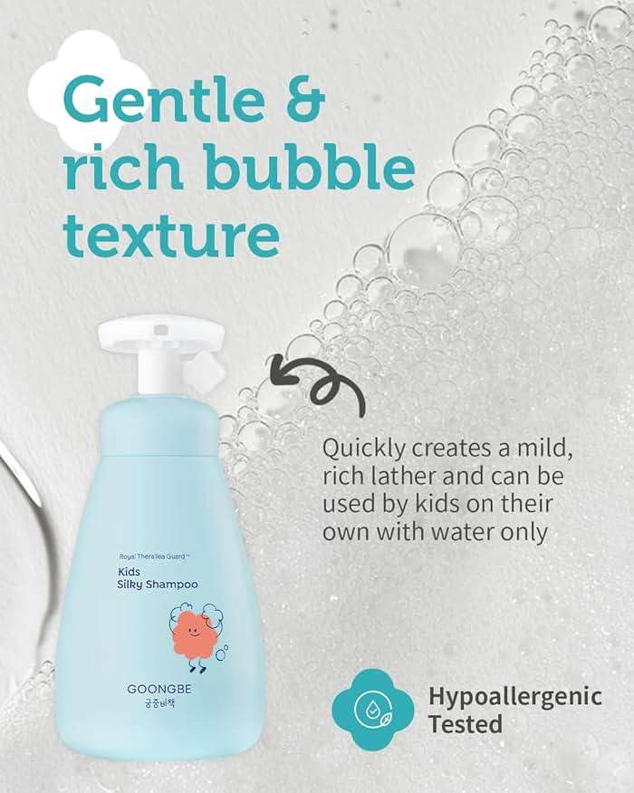 GOONGBE Kids' Detangling Shampoo - Silky Shine for Frizzy Tangle-Prone Hair – Silicone-Free Low pH with Silk Protein & Macadamia Oil – Tear-Free Tested, 25 Allergen-Free – Korean K-Beauty, 10.1 fl oz - Image 4