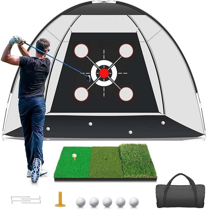 KLAODOT Golf Net with Practice Mat,Golf Hitting Aid Nets 10x7FT for Backyard Driving Chipping Training Swing with Target Mat Balls for Outdoor Indoor，Gifts for Men Dad Him and Golfer - Image 1