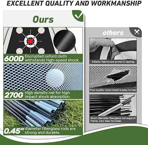 KLAODOT Golf Net with Practice Mat,Golf Hitting Aid Nets 10x7FT for Backyard Driving Chipping Training Swing with Target Mat Balls for Outdoor Indoor，Gifts for Men Dad Him and Golfer - Image 4