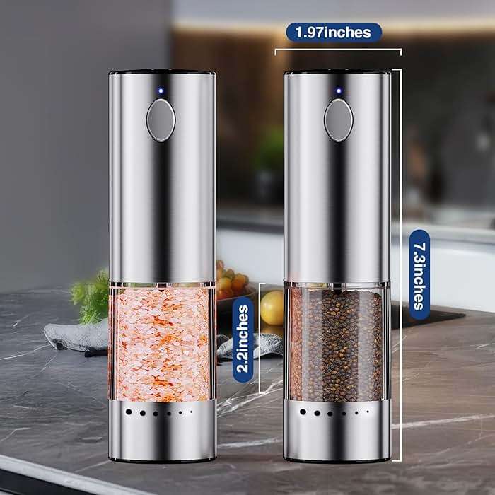 HomeHacks Upgraded Larger Capacity Electric Salt and Pepper Grinder Set, Rechargeable Type-C with LED Light, Stainless Steel Automatic & 6 Adjustable Coarseness, Ideal as Mothers Day Gifts - Image 3