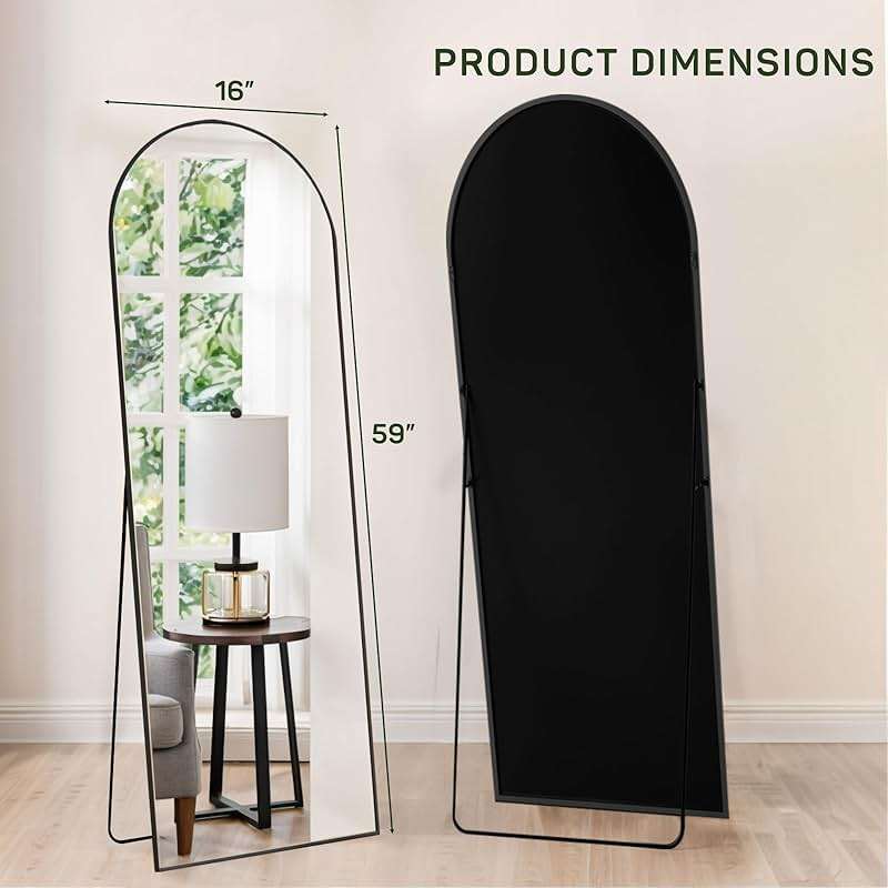 Arched Mirror Full Length, 16"x59" Body Wall Mirrors with Shatter-Proof Glass, Floor Standing, Hanging or Leaning, Tall Arch Mirror with Stand Aluminum Alloy Frame for Bedroom Cloakroom - Image 2