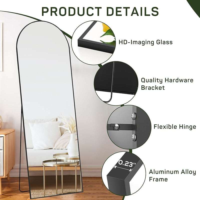 Arched Mirror Full Length, 16"x59" Body Wall Mirrors with Shatter-Proof Glass, Floor Standing, Hanging or Leaning, Tall Arch Mirror with Stand Aluminum Alloy Frame for Bedroom Cloakroom - Image 6
