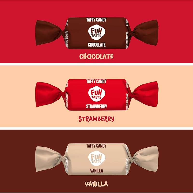 Taffy Candy - 2 Pound Bulk Pack (150 Count) - Old Fasioned Candy - Individually Wrapped Premium Assorted Caramels - Vanilla, Chocolate, Strawberry - Party Favors - Image 5