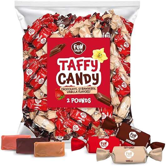 Taffy Candy - 2 Pound Bulk Pack (150 Count) - Old Fasioned Candy - Individually Wrapped Premium Assorted Caramels - Vanilla, Chocolate, Strawberry - Party Favors - Image 7