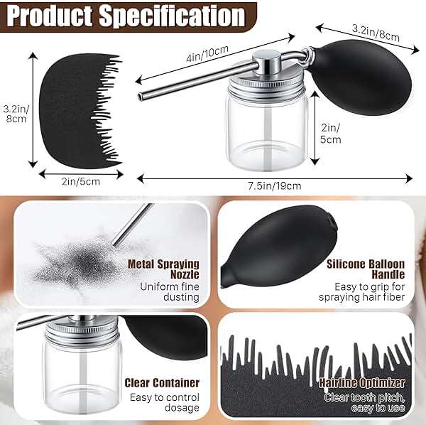Hohean Hair Building Fiber Spray with Hairline Optimizer, Hair Fibers Spray for Hair-building, Portable Fiber Powder with Nozzle, Hairline Building Powder Accessory(Black) - Image 2