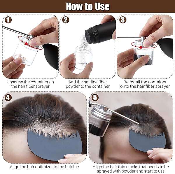 Hohean Hair Building Fiber Spray with Hairline Optimizer, Hair Fibers Spray for Hair-building, Portable Fiber Powder with Nozzle, Hairline Building Powder Accessory(Black) - Image 4