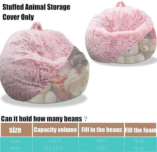 Fluffy Stuffed Animal Storage Bean Bag Chair Cover (No Filler), Faux Fur Comfy Bean Bag Cover for Organizing Plush Toys or Textile, for Adults Teens Kids Girls,Dusty Pink - Image 4