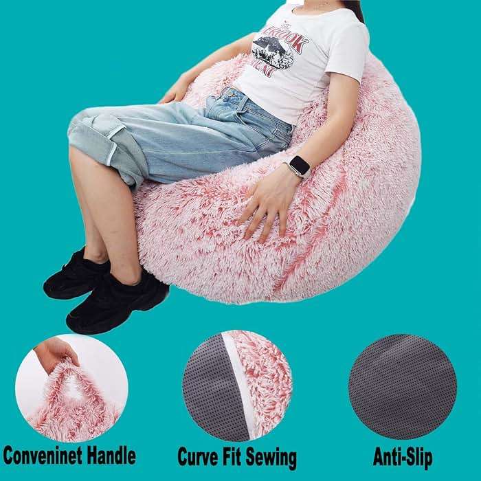 Fluffy Stuffed Animal Storage Bean Bag Chair Cover (No Filler), Faux Fur Comfy Bean Bag Cover for Organizing Plush Toys or Textile, for Adults Teens Kids Girls,Dusty Pink - Image 5