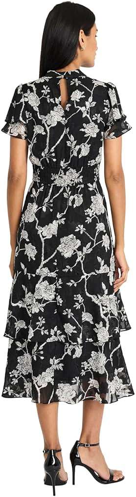 Maggy London Women's Women's Elegant Midi Dress - Ruffled Sleeves - High Neck - Tiered Skirt - Versatile Cocktail Dress - Image 3