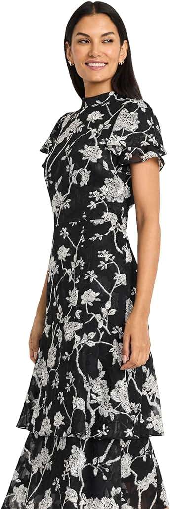 Maggy London Women's Women's Elegant Midi Dress - Ruffled Sleeves - High Neck - Tiered Skirt - Versatile Cocktail Dress - Image 4