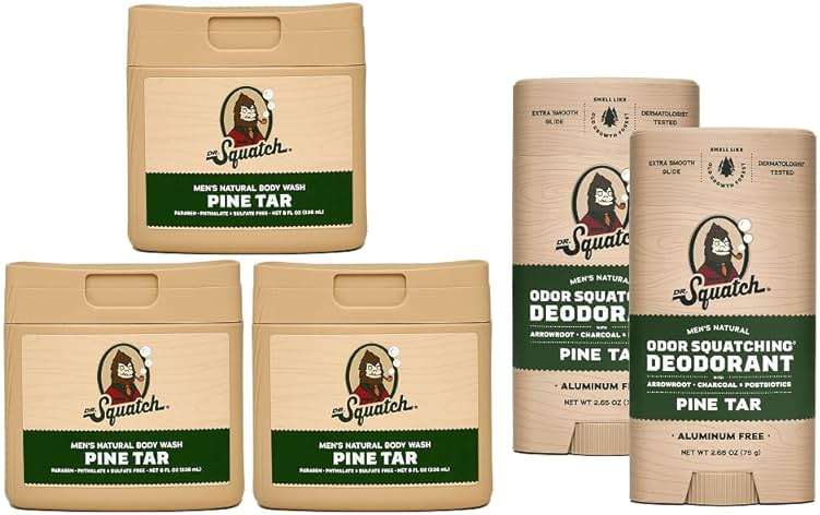 Dr. Squatch NEW Body Wash and Deodorant for Men Gift Set | No Paraben, Phthalate, Sulfate | Odor-Squatching, Aluminum-Free | Pine Tar Body Wash (8 oz, 3-Pack) & Deodorant (2.56 oz, 2-Pack) - Image 1
