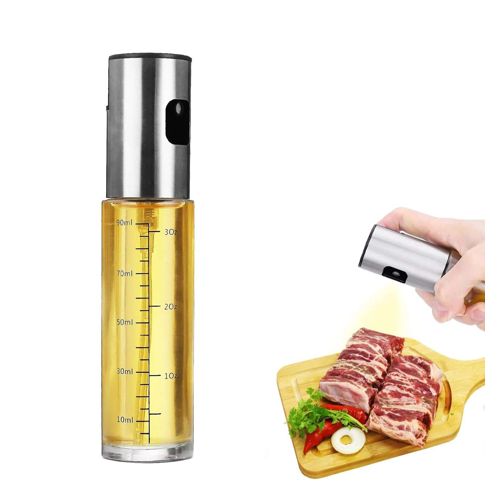 necopure Olive Oil Sprayer for Cooking, 3 oz/90 ml Glass Oil Mister Bottle with Scale, Fine Mist Spray Bottle for Air Fryer, Salad, BBQ, Grill, Roasting, Vinegar and Cooking Oils - Image 1