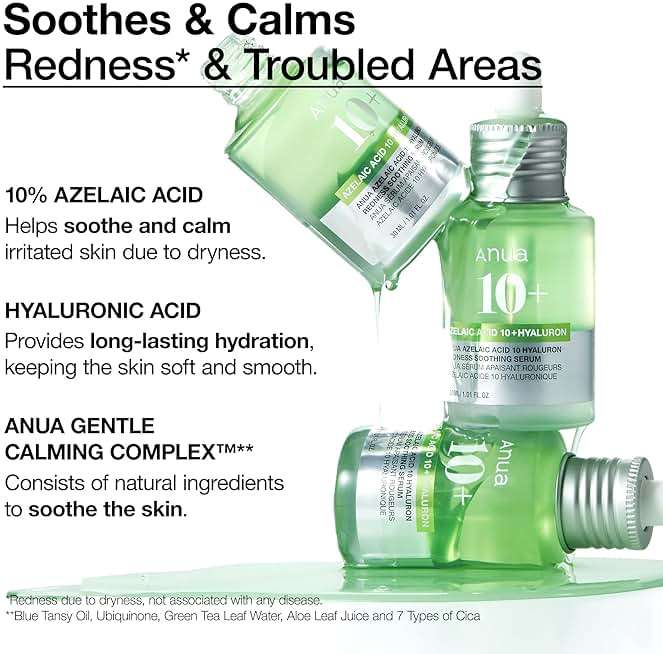 Anua Azelaic Acid 10 Hyaluron Redness Soothing Serum, Facial Serum for Blemish-Prone & Oily-Prone Skin, Lightweight & Hydrating Blemish Care, Hyaluronic Acid, Korean Skincare, 1.01 fl oz. - Image 6