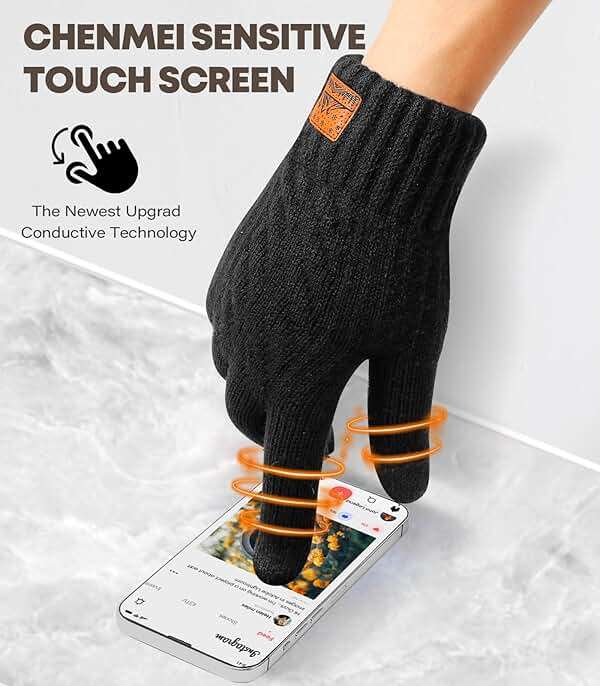 CHENMEI Winter Gloves for Men Women-Warm TouchScreen Cold Weather Gloves,Wool Knit Thermal Adults Gloves for Driving Texting - Image 3