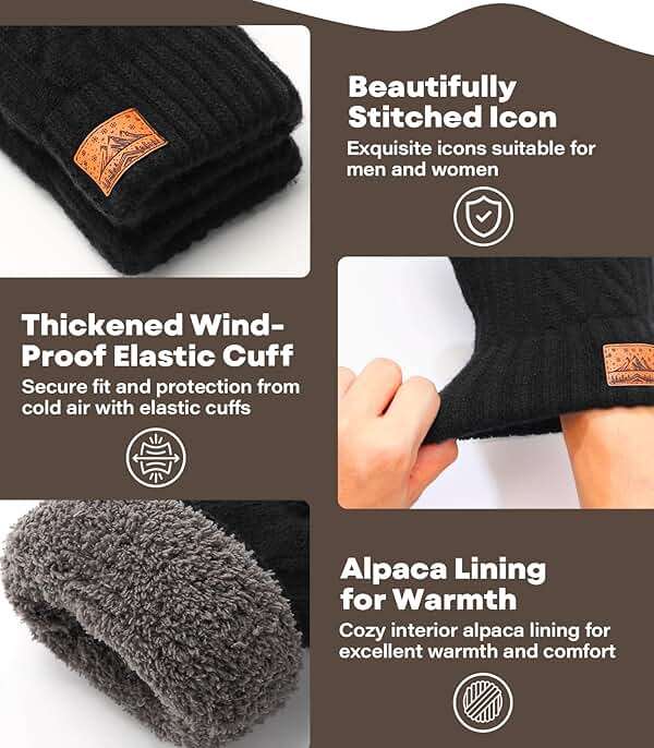 CHENMEI Winter Gloves for Men Women-Warm TouchScreen Cold Weather Gloves,Wool Knit Thermal Adults Gloves for Driving Texting - Image 4