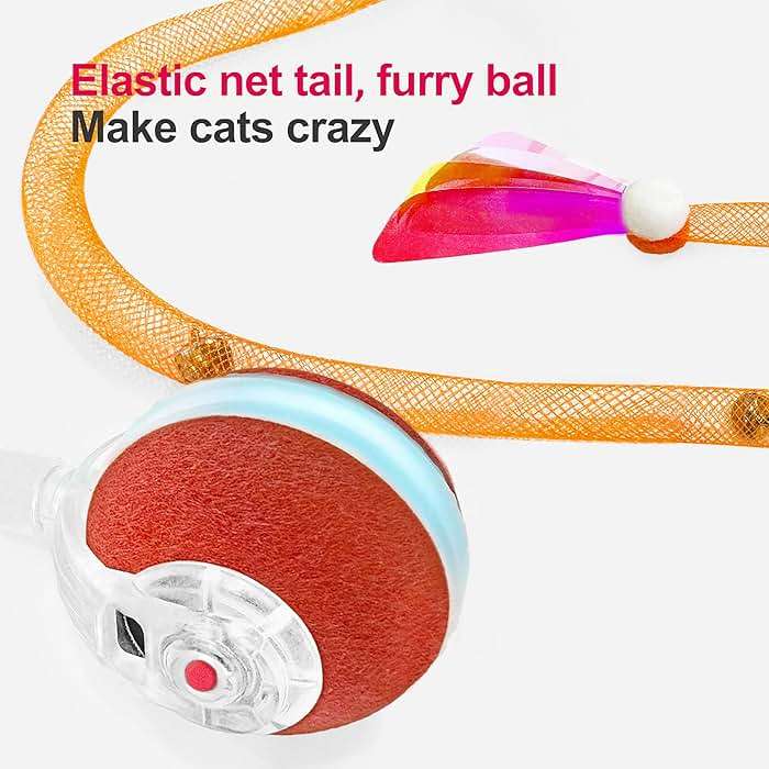 Jkanti Interactive Cat Toys for Indoor Cats,The 3rd Generation Agile Moving Cat Ball with Elastic Mesh Tail,Automatic Kitten Toys for Bored Indoor Cats,Motion Activated (Orange) - Image 5