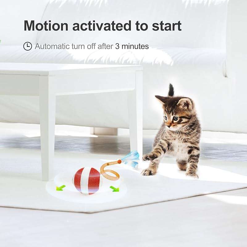Jkanti Interactive Cat Toys for Indoor Cats,The 3rd Generation Agile Moving Cat Ball with Elastic Mesh Tail,Automatic Kitten Toys for Bored Indoor Cats,Motion Activated (Orange) - Image 6